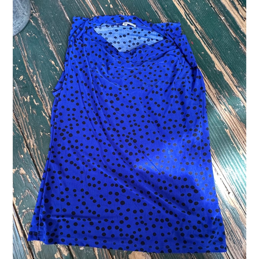 Annalee + Hope Royal Blue Polka Dot Cowl Neck Sleeveless Top Blouse Medium
